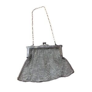 Early 1900s Art Nouveau Silver Mesh Handbag – German Soldered Coin Purse